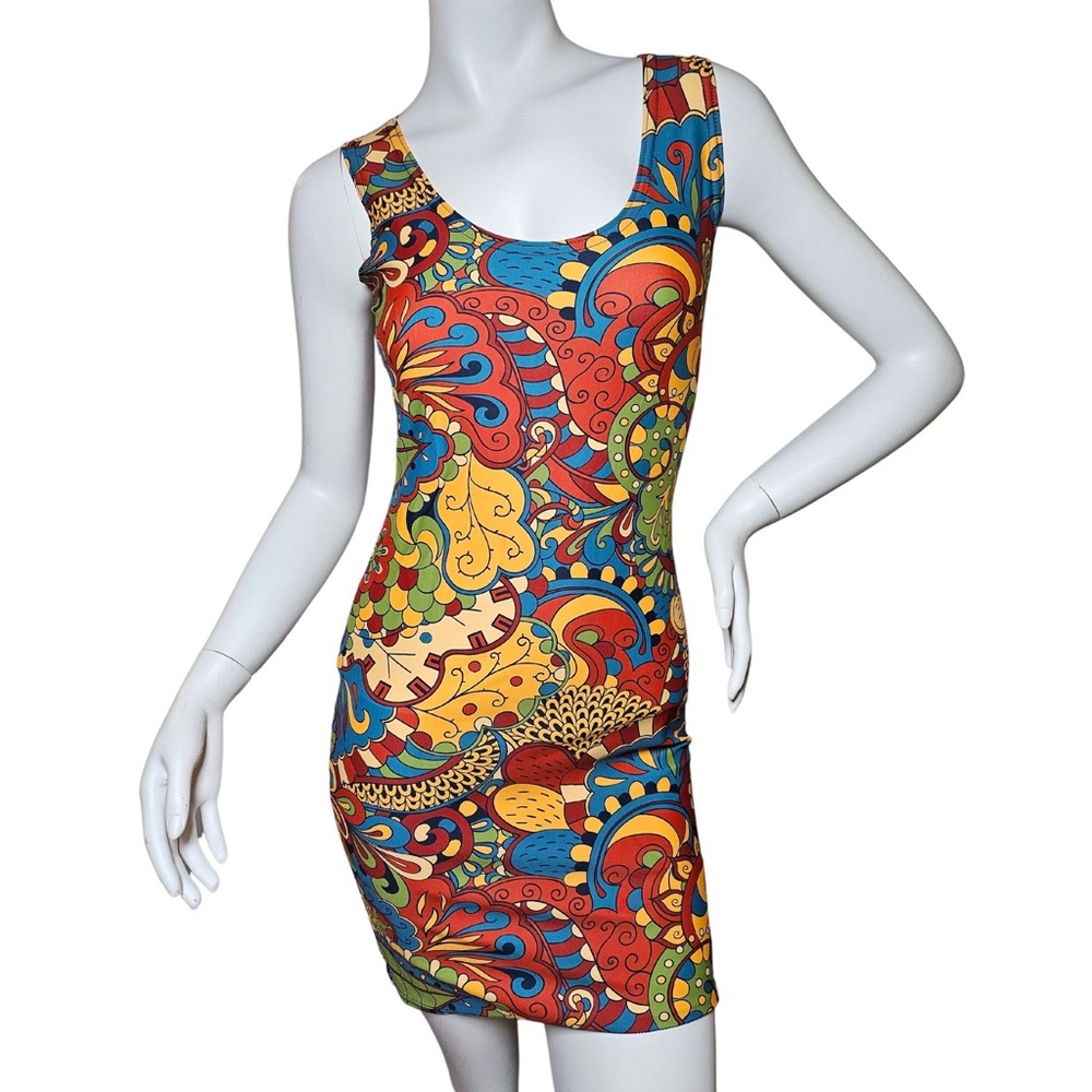 Blissfully Brand Boho Retro Chic Ebisa Paisley Floral Bodycon Mini Dress